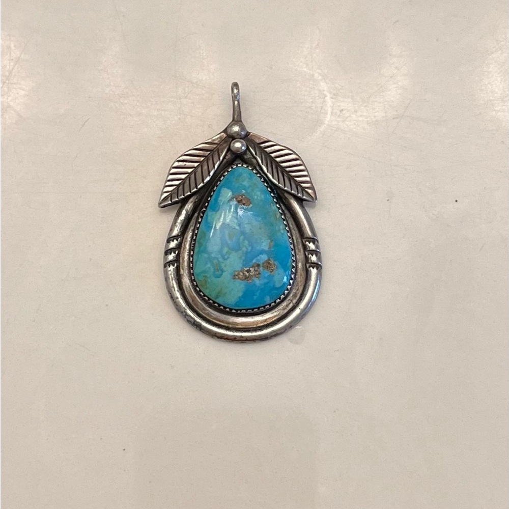 Pear Shaped Turquoise and Silver Pendant